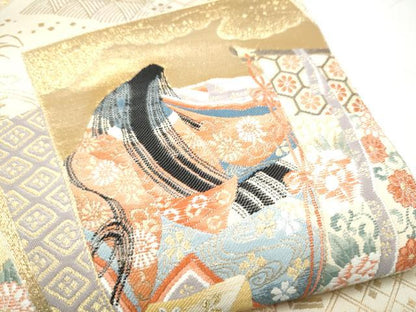 平和屋本店▼六通柄袋帯　琳派王朝色紙文　九百本金箔　正絹　逸品　CABL5004hy