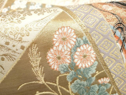 平和屋本店▼六通柄袋帯　琳派王朝色紙文　九百本金箔　正絹　逸品　CABL5004hy