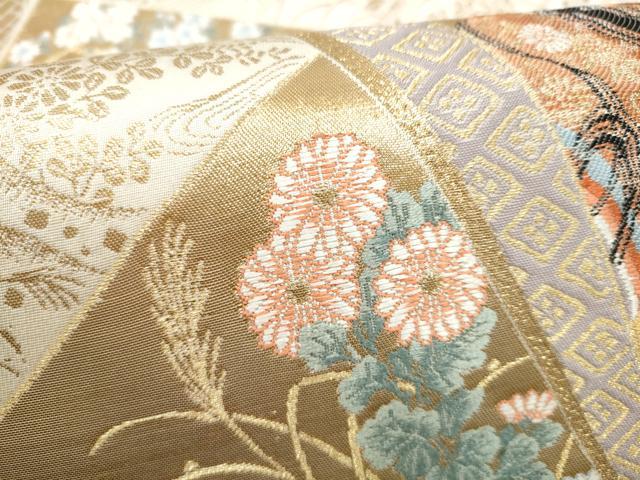 平和屋本店▼六通柄袋帯　琳派王朝色紙文　九百本金箔　正絹　逸品　CABL5004hy
