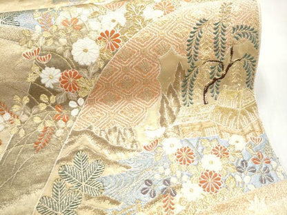 平和屋本店▼六通柄袋帯　唐織　山紫水明文　純金二重箔　正絹　逸品　CABL5010hy