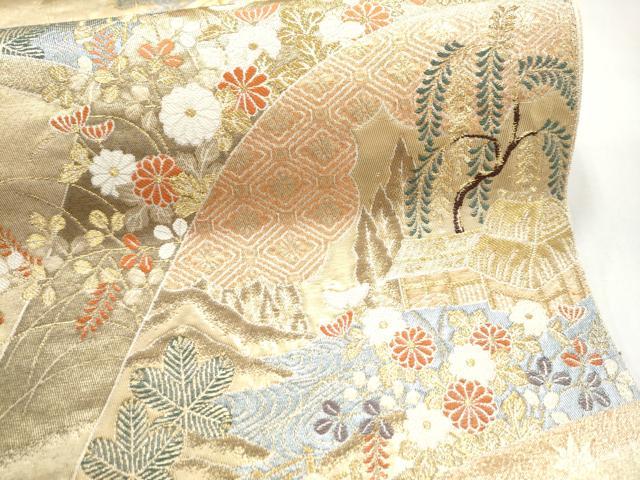 平和屋本店▼六通柄袋帯　唐織　山紫水明文　純金二重箔　正絹　逸品　CABL5010hy