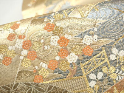 平和屋本店▼六通柄袋帯　唐織　山紫水明文　純金二重箔　正絹　逸品　CABL5010hy