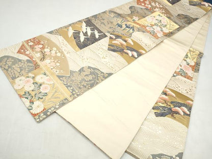 平和屋本店▼六通柄袋帯　色紙重ね草花文　本金箔　正絹　逸品　CABL5011hy