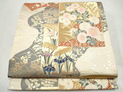 平和屋本店▼六通柄袋帯　色紙重ね草花文　本金箔　正絹　逸品　CABL5011hy