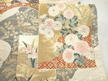 平和屋本店▼六通柄袋帯　色紙重ね草花文　本金箔　正絹　逸品　CABL5011hy