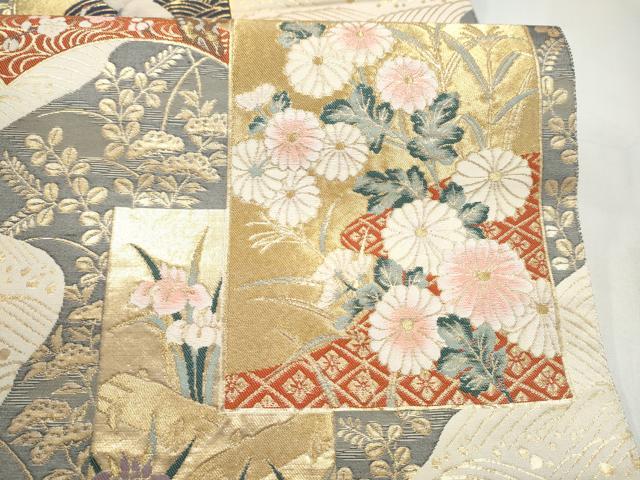 平和屋本店▼六通柄袋帯　色紙重ね草花文　本金箔　正絹　逸品　CABL5011hy
