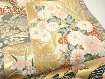平和屋本店▼六通柄袋帯　色紙重ね草花文　本金箔　正絹　逸品　CABL5011hy