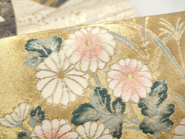 平和屋本店▼六通柄袋帯　色紙重ね草花文　本金箔　正絹　逸品　CABL5011hy