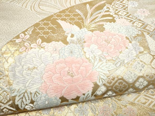平和屋本店▼六通柄袋帯　唐織　流水草花文　本金箔24K　正絹　逸品　CABL5018hy