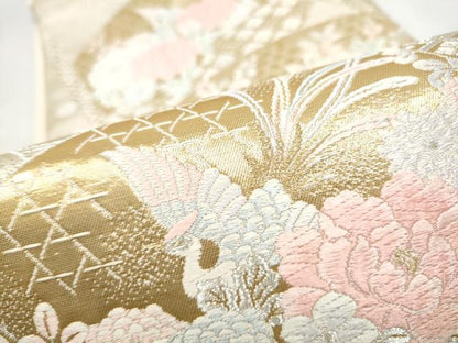 平和屋本店▼六通柄袋帯　唐織　流水草花文　本金箔24K　正絹　逸品　CABL5018hy
