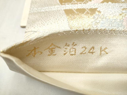 平和屋本店▼六通柄袋帯　唐織　流水草花文　本金箔24K　正絹　逸品　CABL5018hy