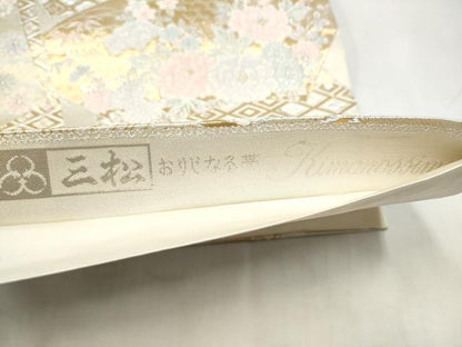 平和屋本店▼六通柄袋帯　唐織　流水草花文　本金箔24K　正絹　逸品　CABL5018hy