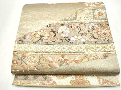平和屋本店▼六通柄袋帯　唐織　花鳥文　うるし箔　本金箔　正絹　逸品　CABL5021hy