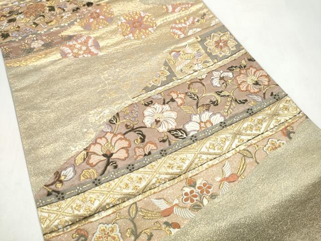 平和屋本店▼六通柄袋帯　唐織　花鳥文　うるし箔　本金箔　正絹　逸品　CABL5021hy