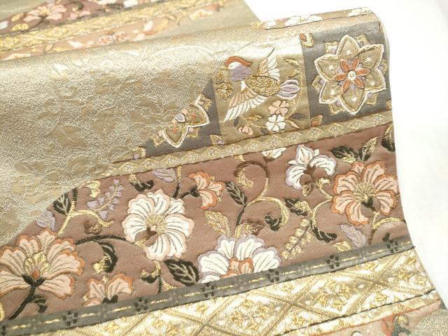 平和屋本店▼六通柄袋帯　唐織　花鳥文　うるし箔　本金箔　正絹　逸品　CABL5021hy