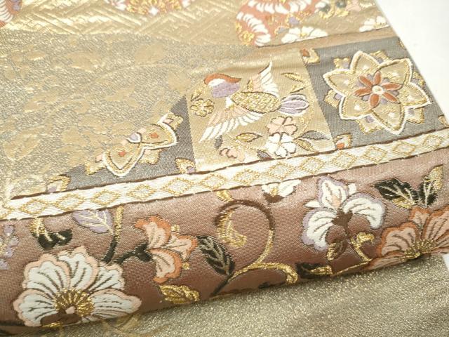 平和屋本店▼六通柄袋帯　唐織　花鳥文　うるし箔　本金箔　正絹　逸品　CABL5021hy