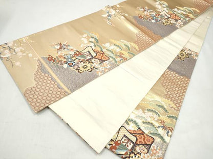 平和屋本店▼六通柄袋帯　唐織　御所車宝尽くし花鳥文　本金箔　正絹　逸品　CABL5023hy