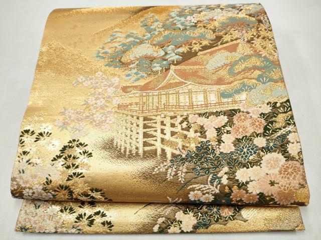 平和屋本店▼六通柄袋帯　風景草花文　本金二重織　正絹　逸品　CABL5025hy