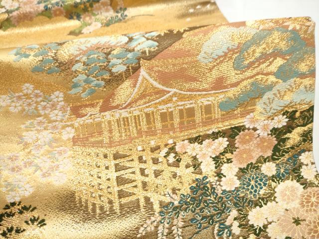 平和屋本店▼六通柄袋帯　風景草花文　本金二重織　正絹　逸品　CABL5025hy