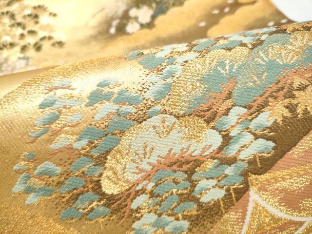 平和屋本店▼六通柄袋帯　風景草花文　本金二重織　正絹　逸品　CABL5025hy