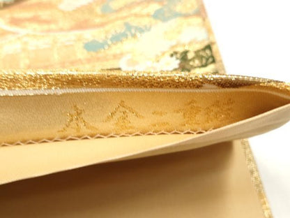 平和屋本店▼六通柄袋帯　風景草花文　本金二重織　正絹　逸品　CABL5025hy