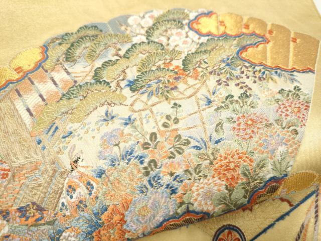 平和屋本店●太鼓柄袋帯　源氏物語シリーズ桧扇王朝文　本金箔　金泥箔　正絹　逸品　CABL5033hy