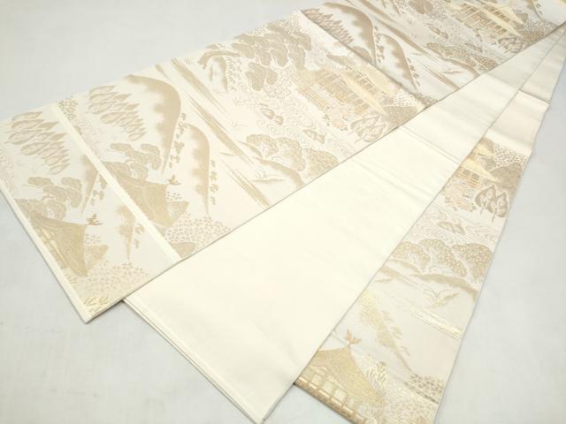平和屋本店▼六通柄　本袋帯　遠山風景文　貳拾四金箔　正絹　逸品　CABL5040hy