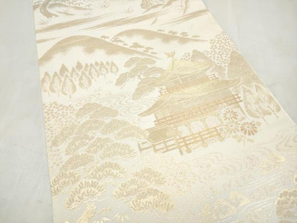 平和屋本店▼六通柄　本袋帯　遠山風景文　貳拾四金箔　正絹　逸品　CABL5040hy