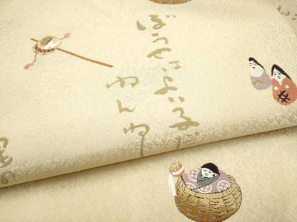 平和屋着物●西陣　三幸織物謹製　九寸名古屋帯　鹿　玩具文　証紙付き　正絹　逸品　CABL5041hy