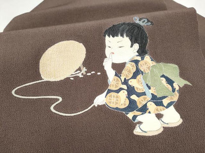 平和屋着物●十日町友禅作家　関口遼一　九寸名古屋帯　童子遊び　鬼しぼ縮緬　三越扱い　正絹　逸品　CABL5044hy