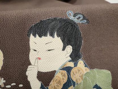 平和屋着物●十日町友禅作家　関口遼一　九寸名古屋帯　童子遊び　鬼しぼ縮緬　三越扱い　正絹　逸品　CABL5044hy