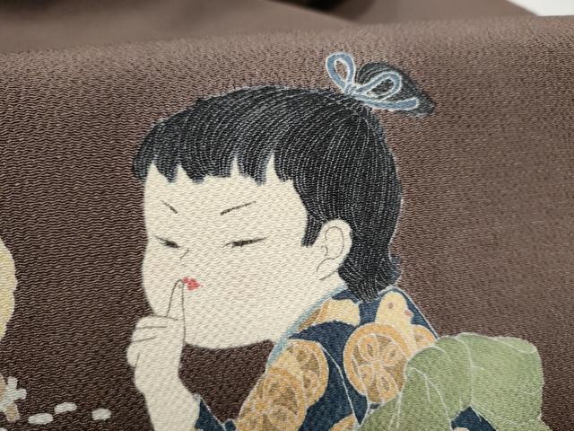 平和屋着物●十日町友禅作家　関口遼一　九寸名古屋帯　童子遊び　鬼しぼ縮緬　三越扱い　正絹　逸品　CABL5044hy
