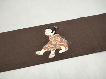 平和屋着物●十日町友禅作家　関口遼一　九寸名古屋帯　童子遊び　鬼しぼ縮緬　三越扱い　正絹　逸品　CABL5044hy