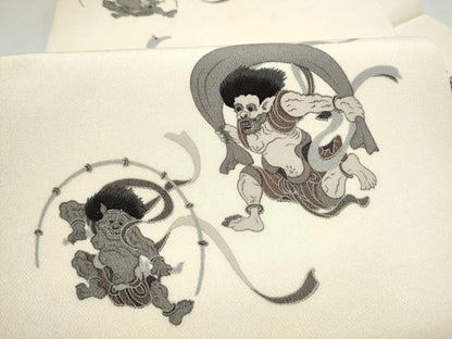 平和屋着物●九寸名古屋帯　風神雷神　鬼しぼ縮緬　正絹　逸品　CABL5048hy