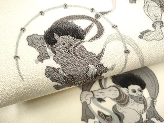 平和屋着物●九寸名古屋帯　風神雷神　鬼しぼ縮緬　正絹　逸品　CABL5048hy