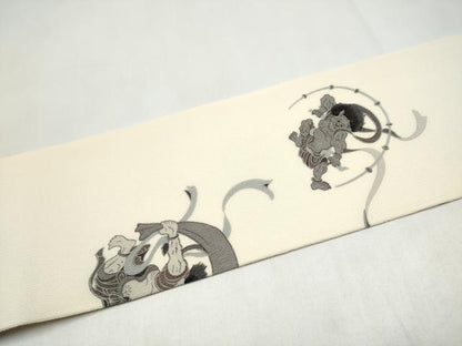平和屋着物●九寸名古屋帯　風神雷神　鬼しぼ縮緬　正絹　逸品　CABL5048hy
