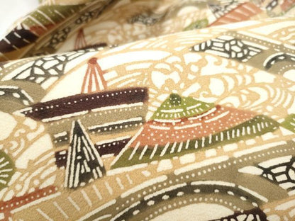平和屋着物●九寸名古屋帯　型染め　風景文　正絹　逸品　CABL5052hy