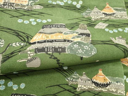 平和屋着物●九寸名古屋帯　型染め　風景文　正絹　逸品　CABL5053hy