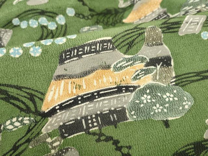 平和屋着物●九寸名古屋帯　型染め　風景文　正絹　逸品　CABL5053hy
