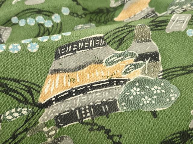 平和屋着物●九寸名古屋帯　型染め　風景文　正絹　逸品　CABL5053hy