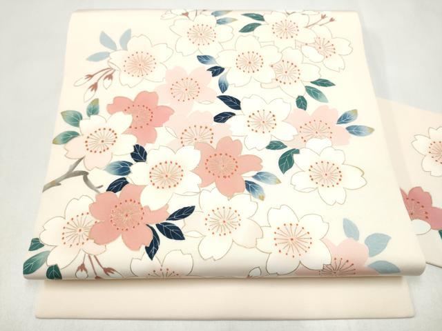 平和屋着物●塩瀬　九寸名古屋帯　舞桜文　金彩　正絹　逸品　CABL5057hy
