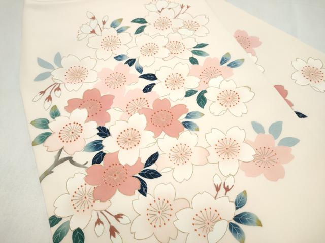 平和屋着物●塩瀬　九寸名古屋帯　舞桜文　金彩　正絹　逸品　CABL5057hy