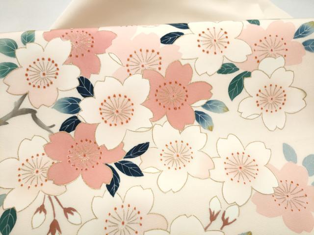 平和屋着物●塩瀬　九寸名古屋帯　舞桜文　金彩　正絹　逸品　CABL5057hy