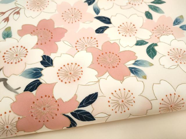 平和屋着物●塩瀬　九寸名古屋帯　舞桜文　金彩　正絹　逸品　CABL5057hy