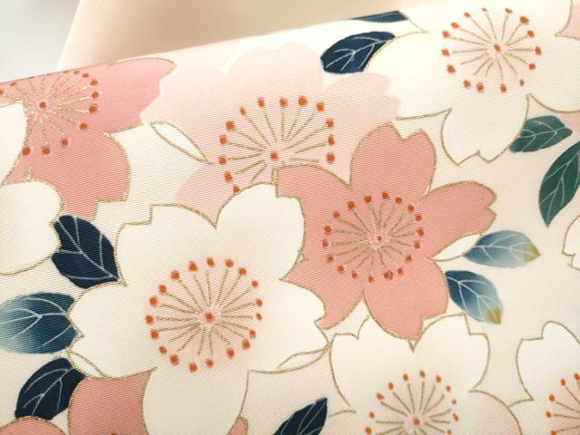 平和屋着物●塩瀬　九寸名古屋帯　舞桜文　金彩　正絹　逸品　CABL5057hy