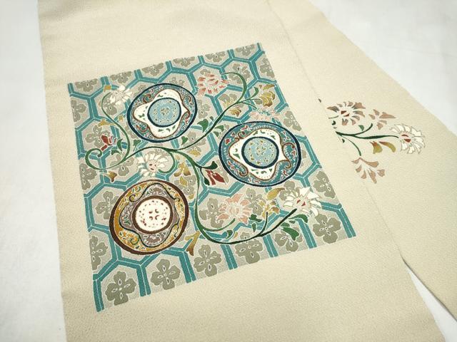 平和屋着物●九寸名古屋帯　花唐草文　鬼しぼ縮緬　正絹　逸品　CABL5063hy