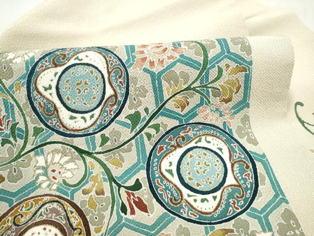 平和屋着物●九寸名古屋帯　花唐草文　鬼しぼ縮緬　正絹　逸品　CABL5063hy