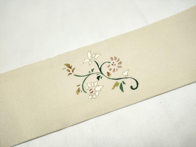 平和屋着物●九寸名古屋帯　花唐草文　鬼しぼ縮緬　正絹　逸品　CABL5063hy