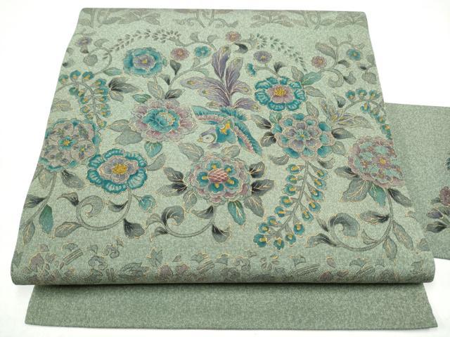 平和屋着物●九寸名古屋帯　花鳥唐草文　金彩　正絹　逸品　CABL5064hy