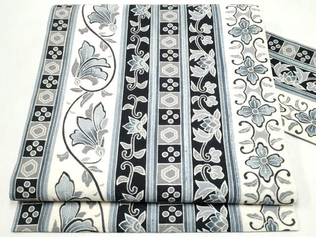 平和屋着物●全通柄　九寸名古屋帯　花唐草間道　ますいわ屋扱い　正絹　逸品　CABL5066hy